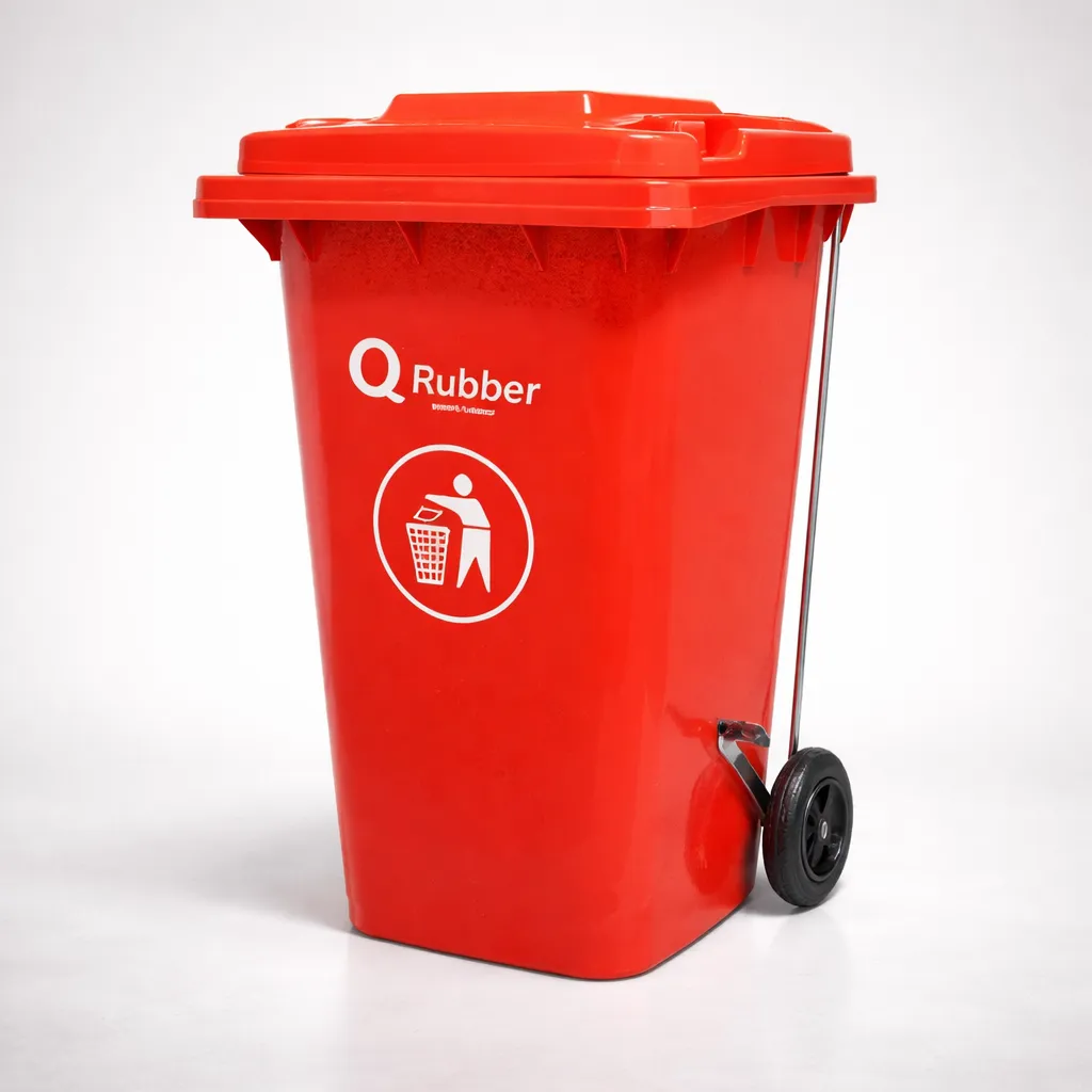 Basurero Contenedor Basura 240 lts. rojo con pedal QRubber-2