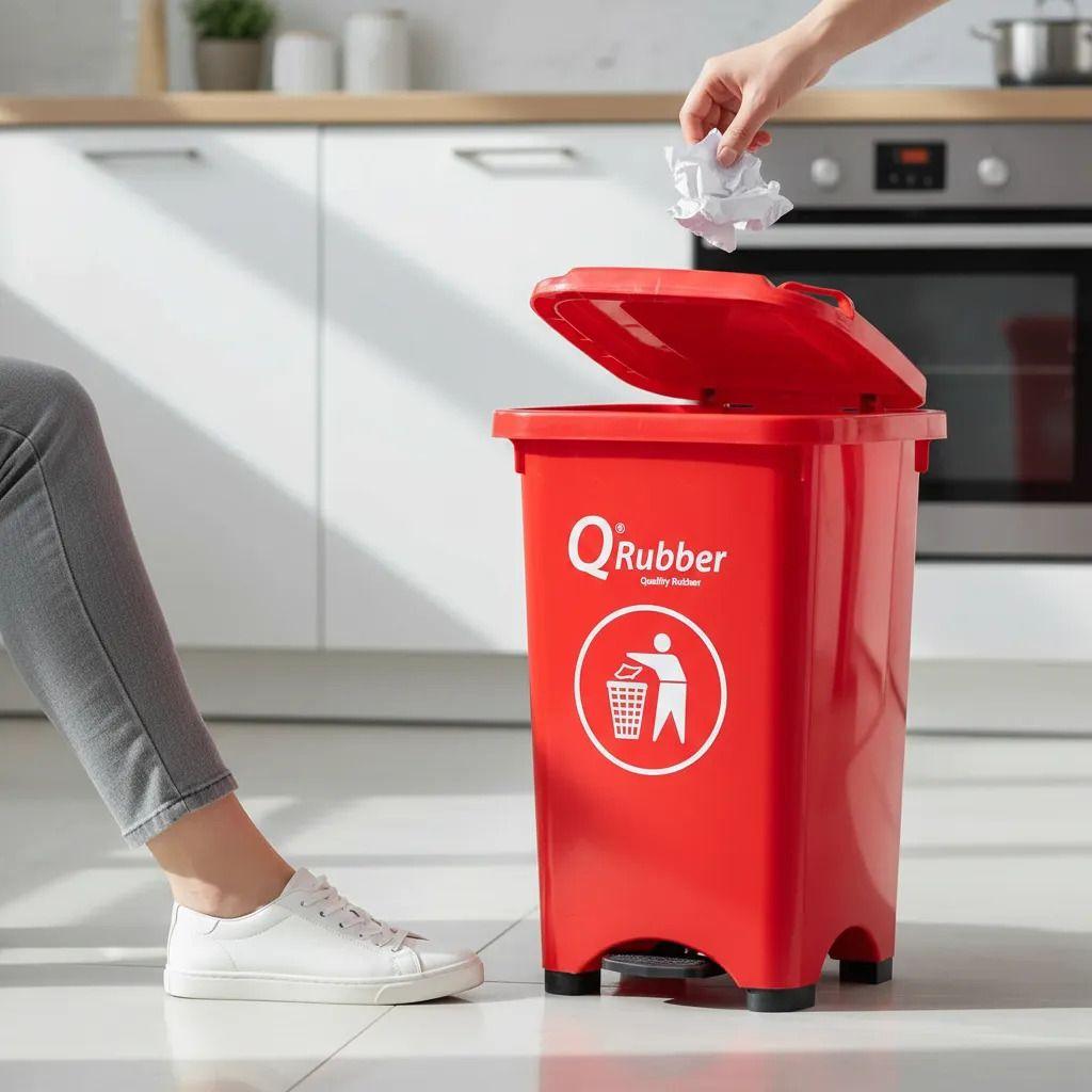 Basurero Contenedor Basura 50 lts. con pedal rojo QRubber-2