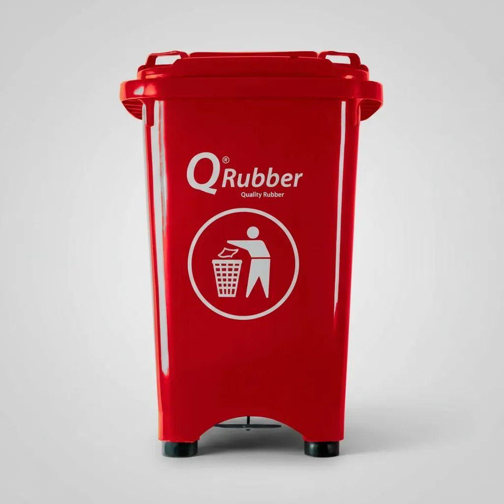 Basurero Contenedor Basura 50 lts. con pedal rojo QRubber-3