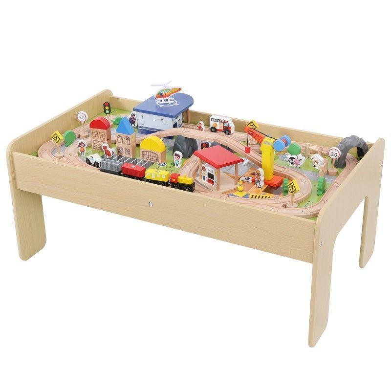 Mesa Educativa Con pista de trenes de madera-0