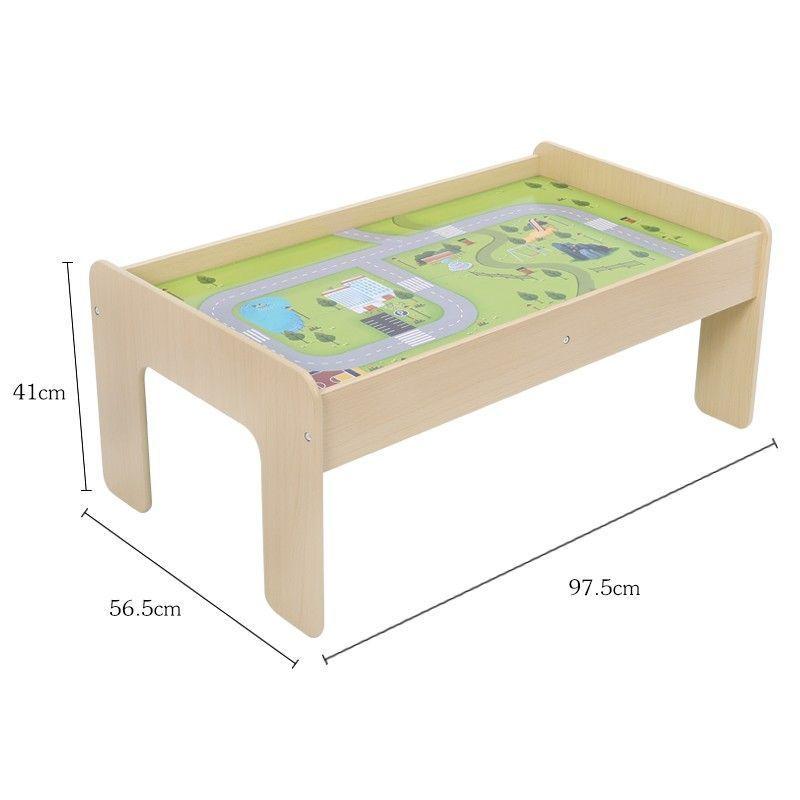 Mesa Educativa Con pista de trenes de madera 57 piezas-1