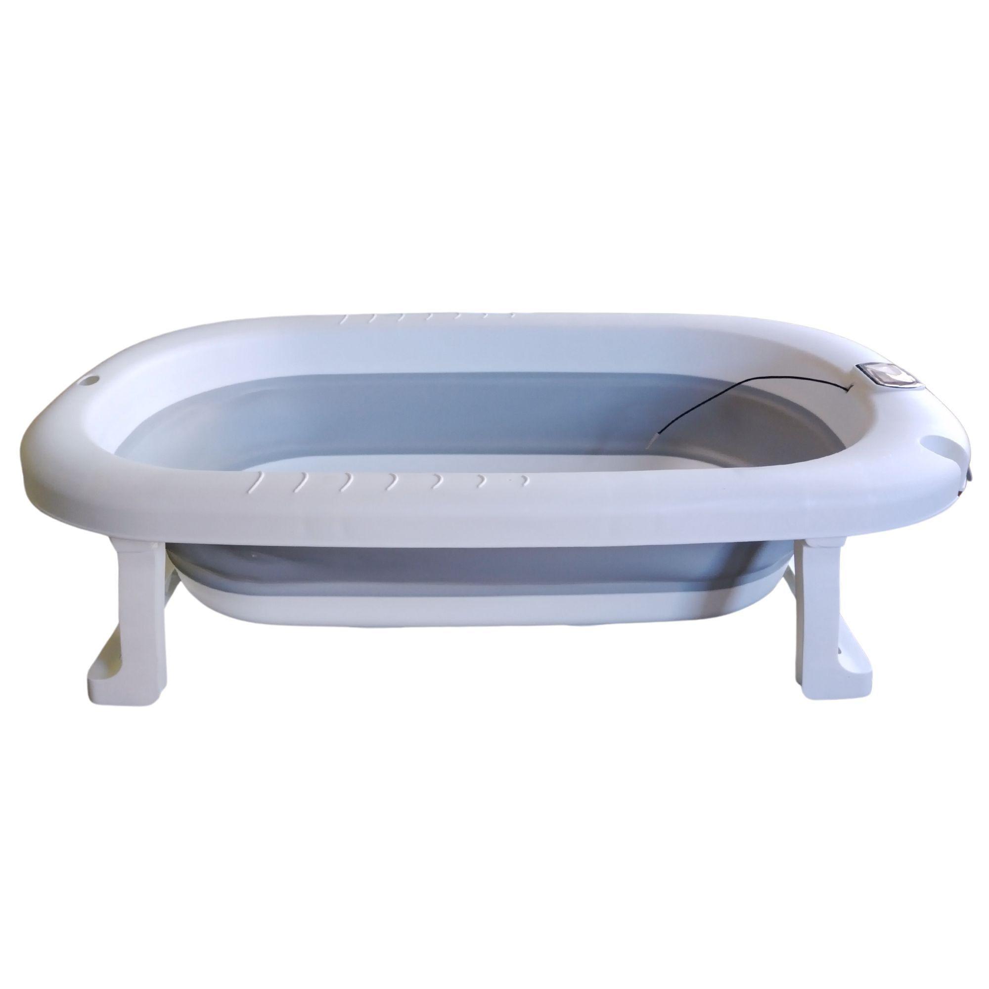 Bañera plegable gris con hamaca y termometro CoBaby-2
