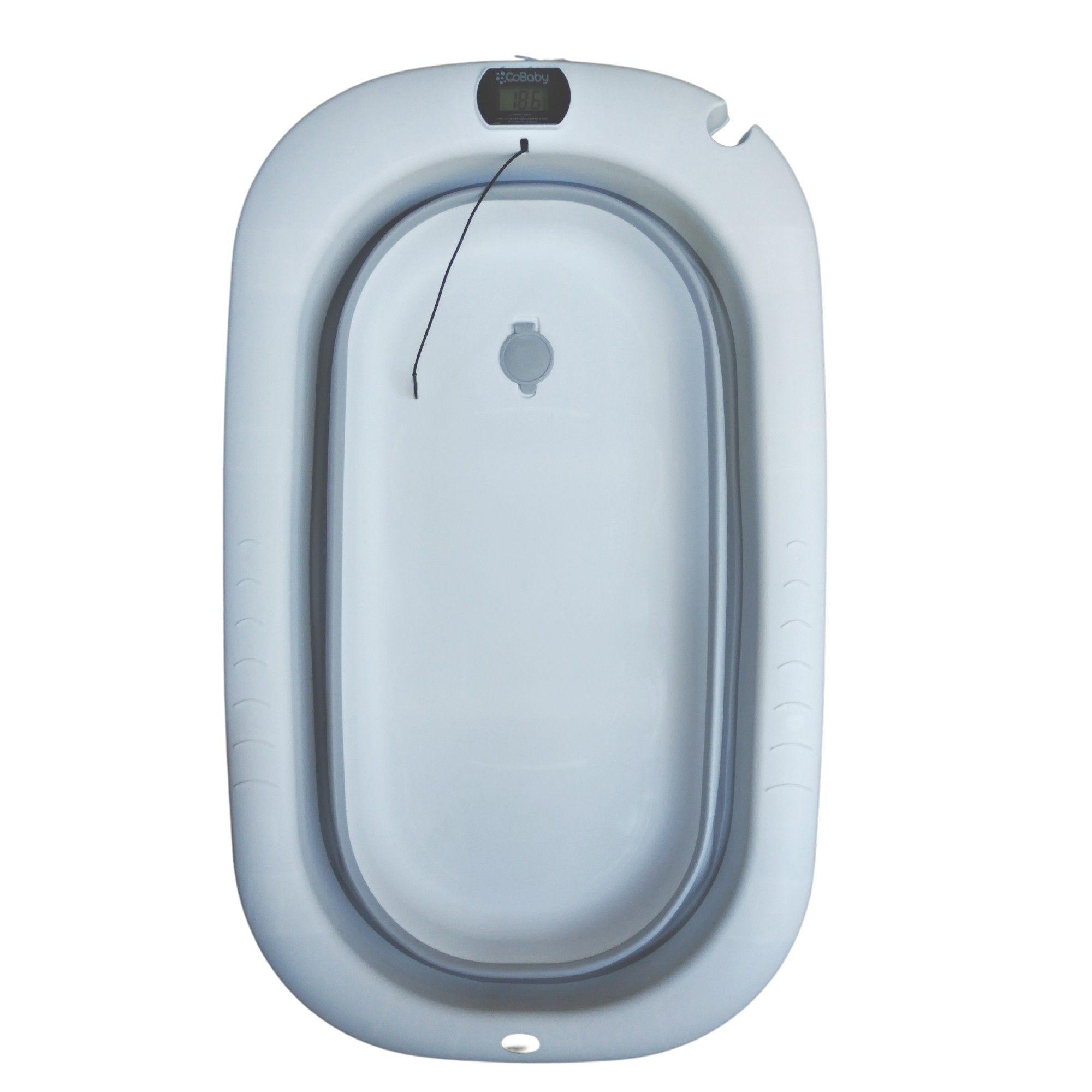 Bañera plegable gris con hamaca y termometro CoBaby-5