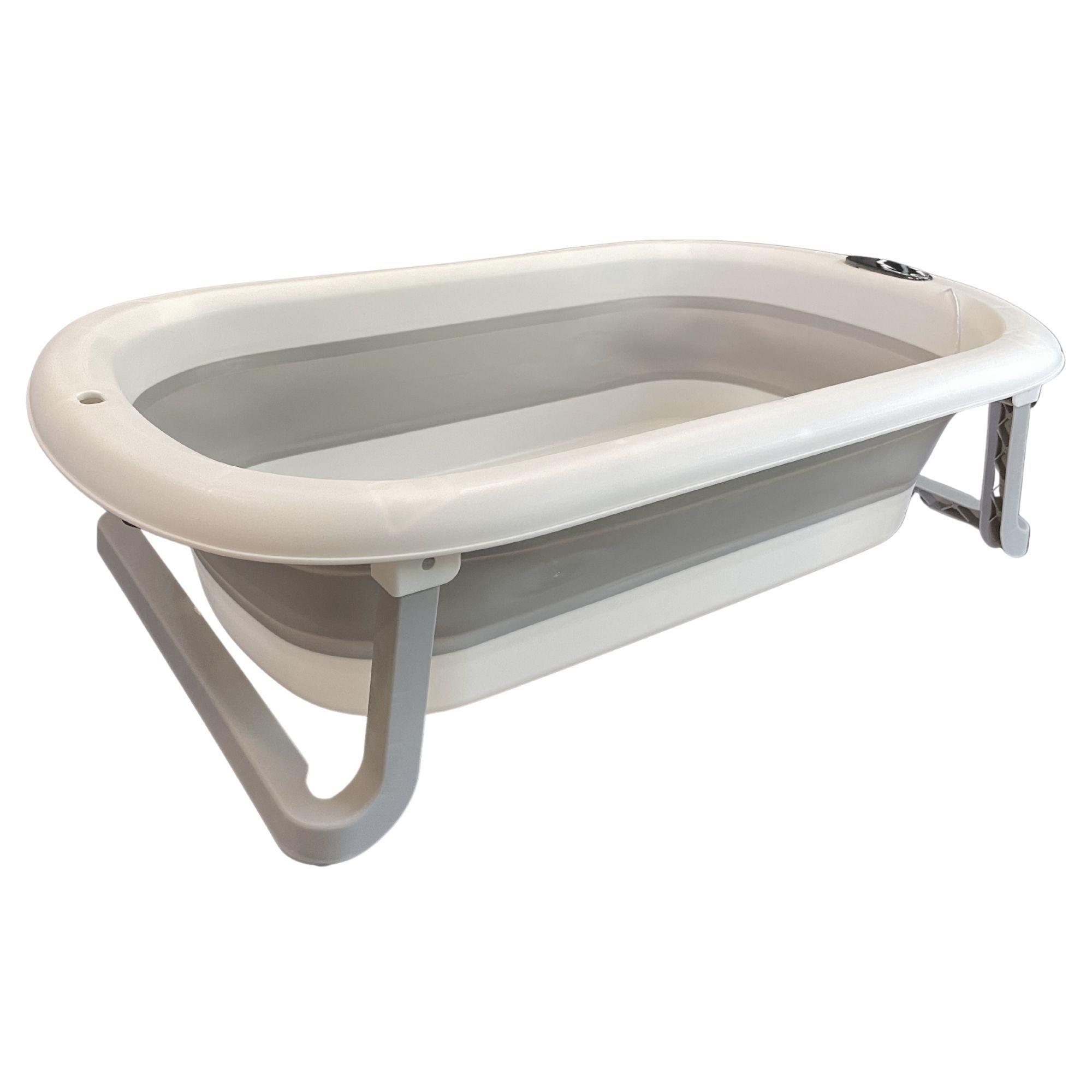Bañera plegable gris con hamaca y termometro CoBaby-5
