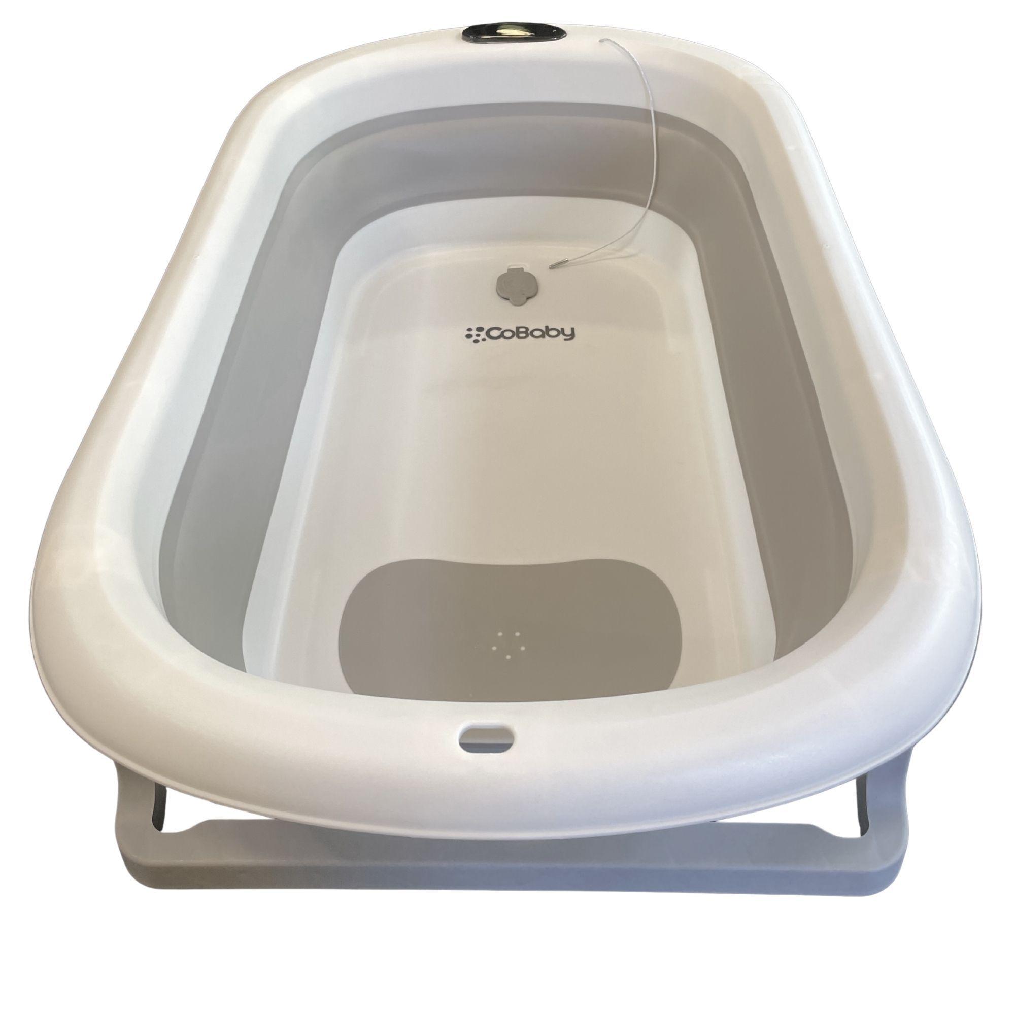 Bañera plegable gris con hamaca y termometro touch CoBaby-1