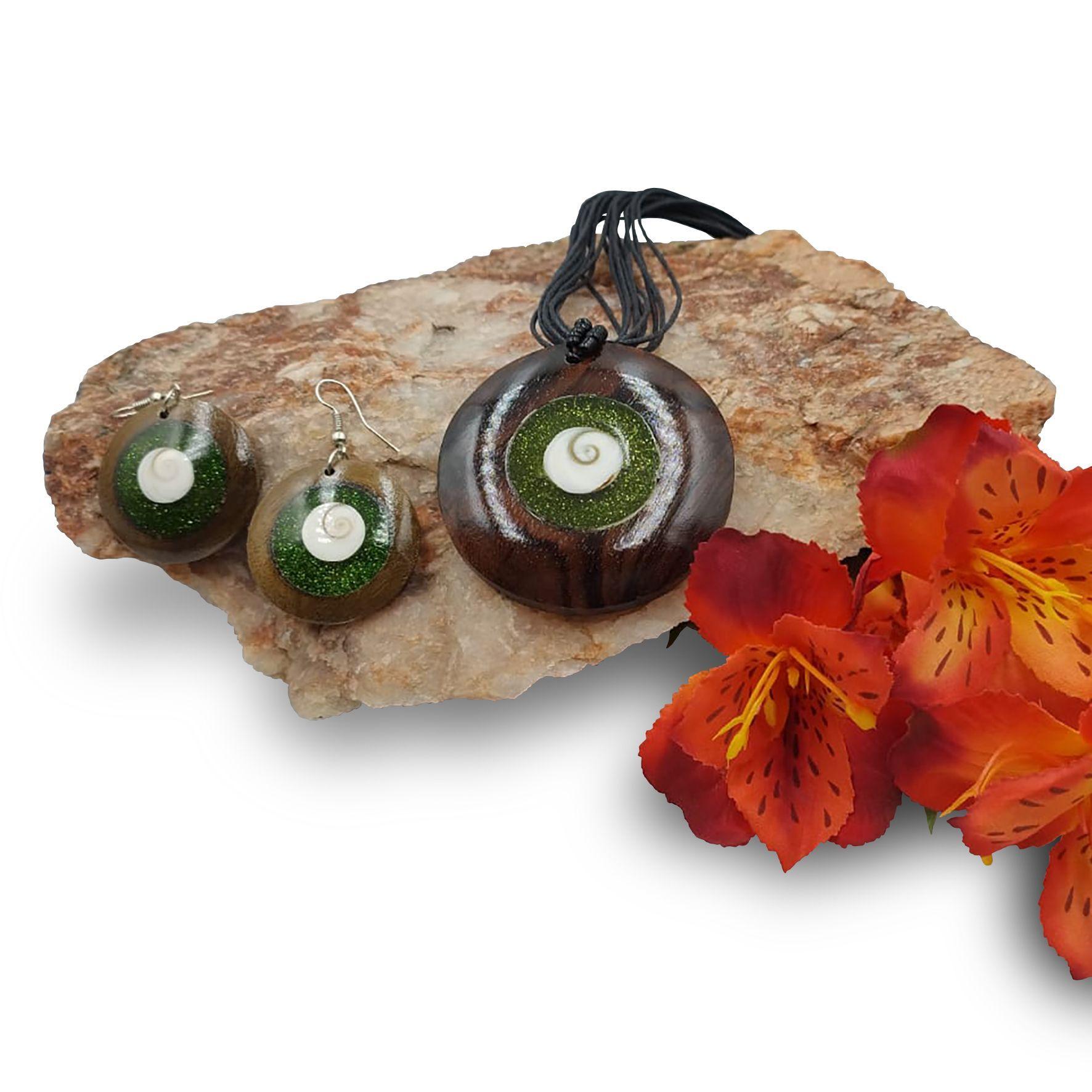 Conjunto Collar y Aros Madera y Resina-2