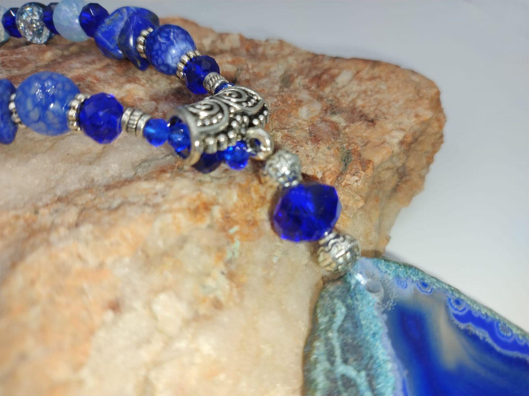 Collar ágata de cubuk, cristales turcos y calcedonia azul-2