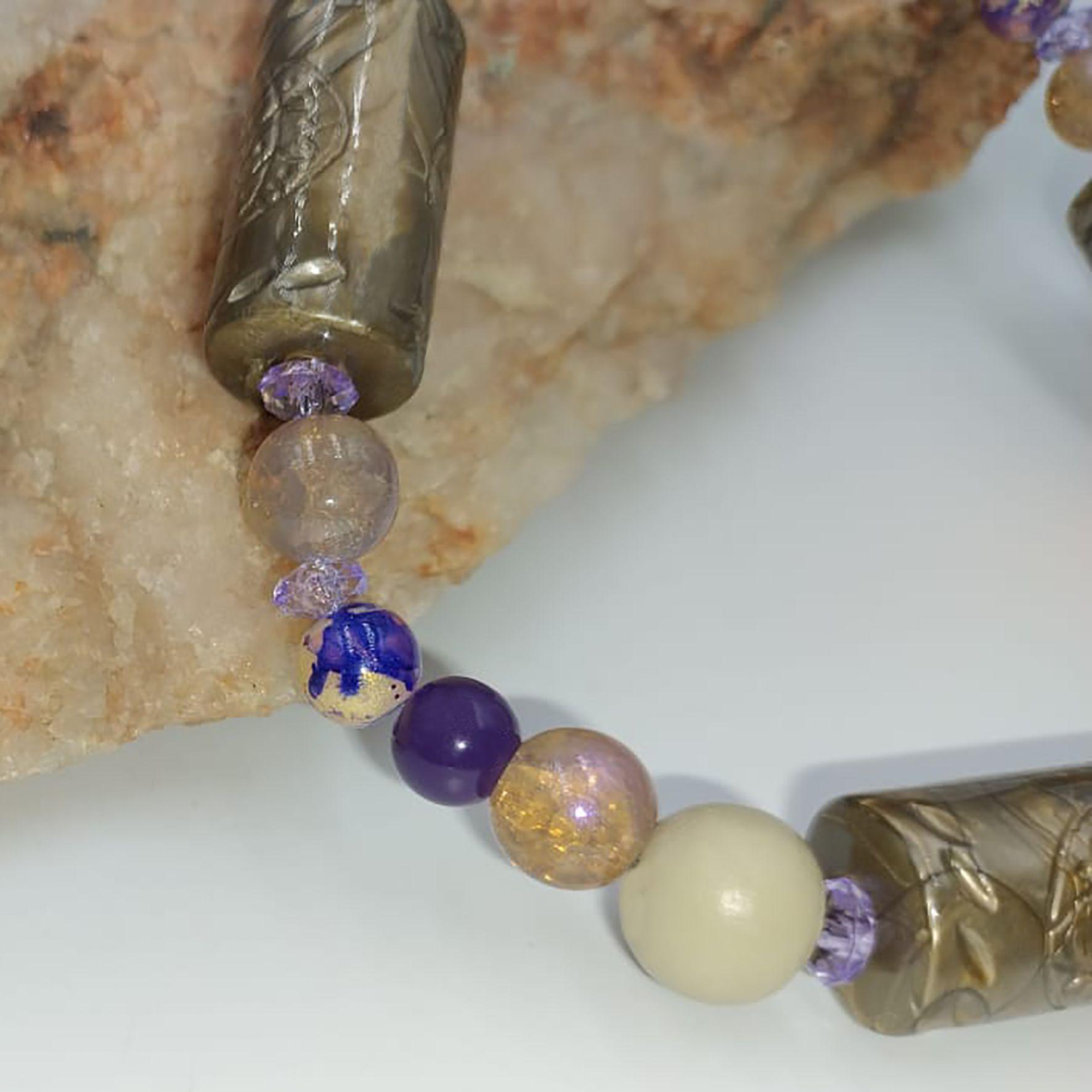 Collar Madera Resina y Cristales Turcos-2