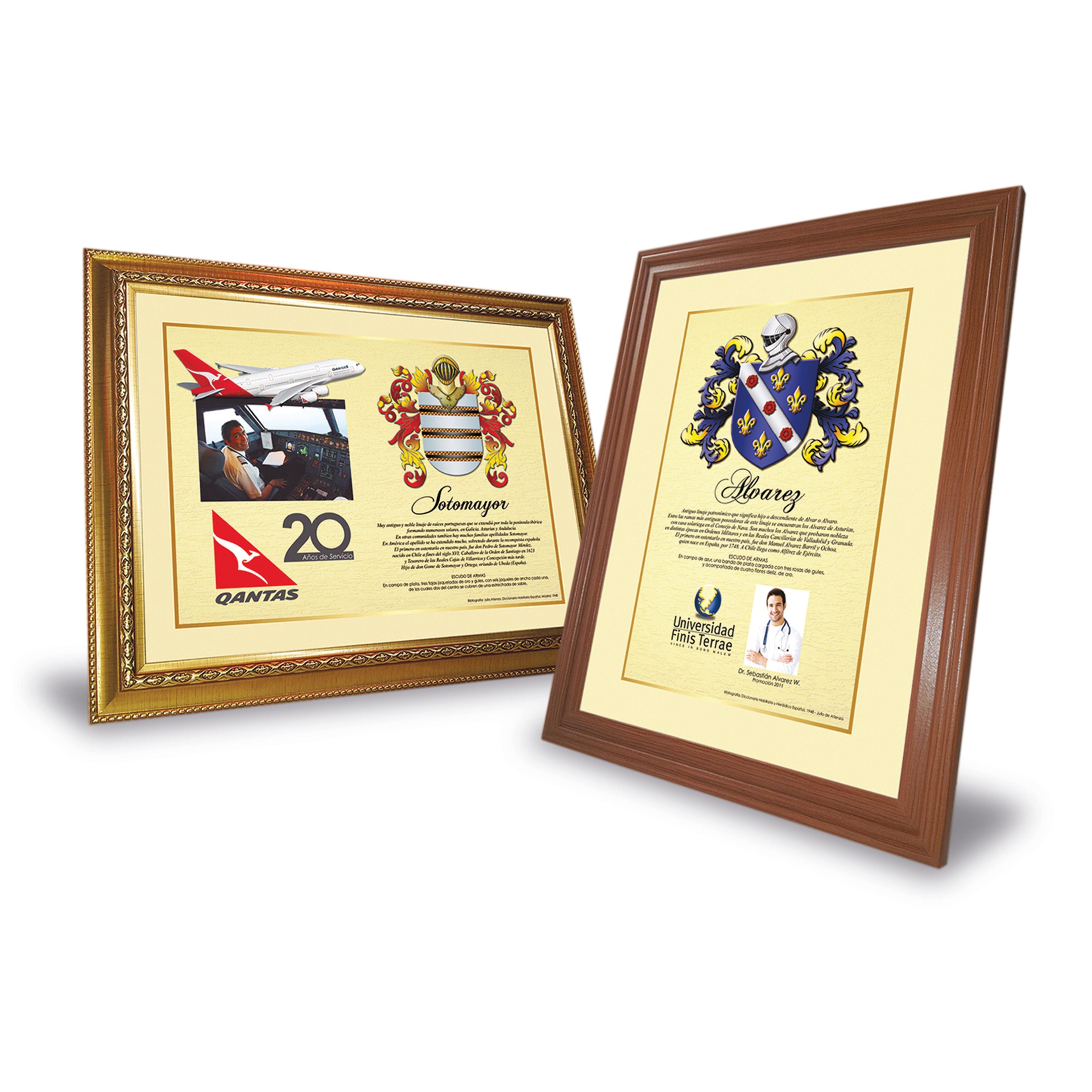 Escudo de Armas - Heráldica Modelo Business (1 apellido más logo empresa / regalo corporativo)-0