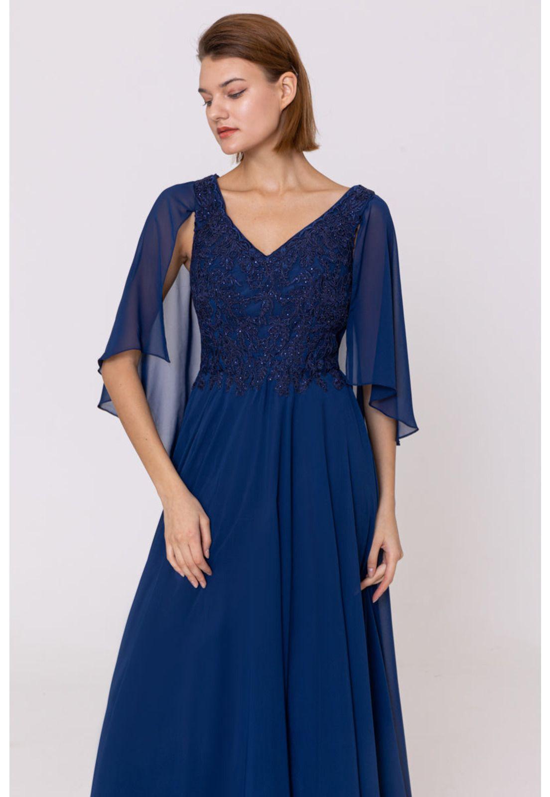 VESTIDO DE FIESTA LARGO L0275 AZUL MARINO-2