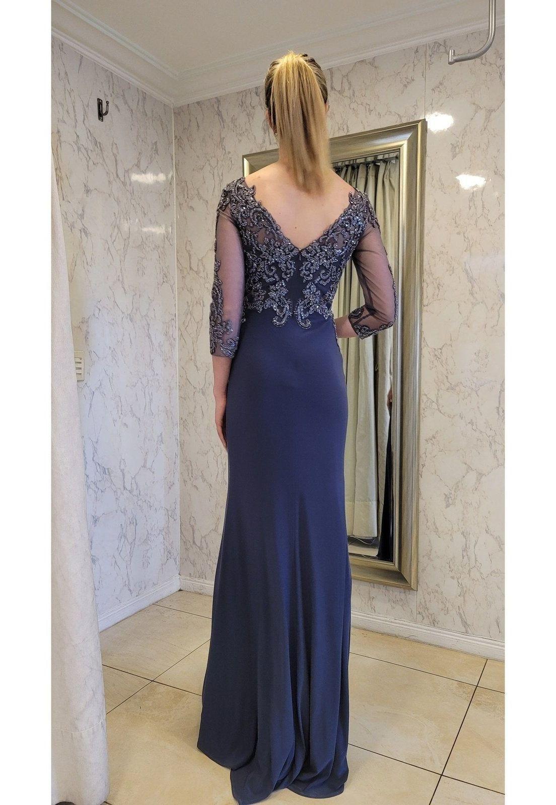 VESTIDO LARGO CON MANGAS LMV1017 GRIS GRAFITO-2