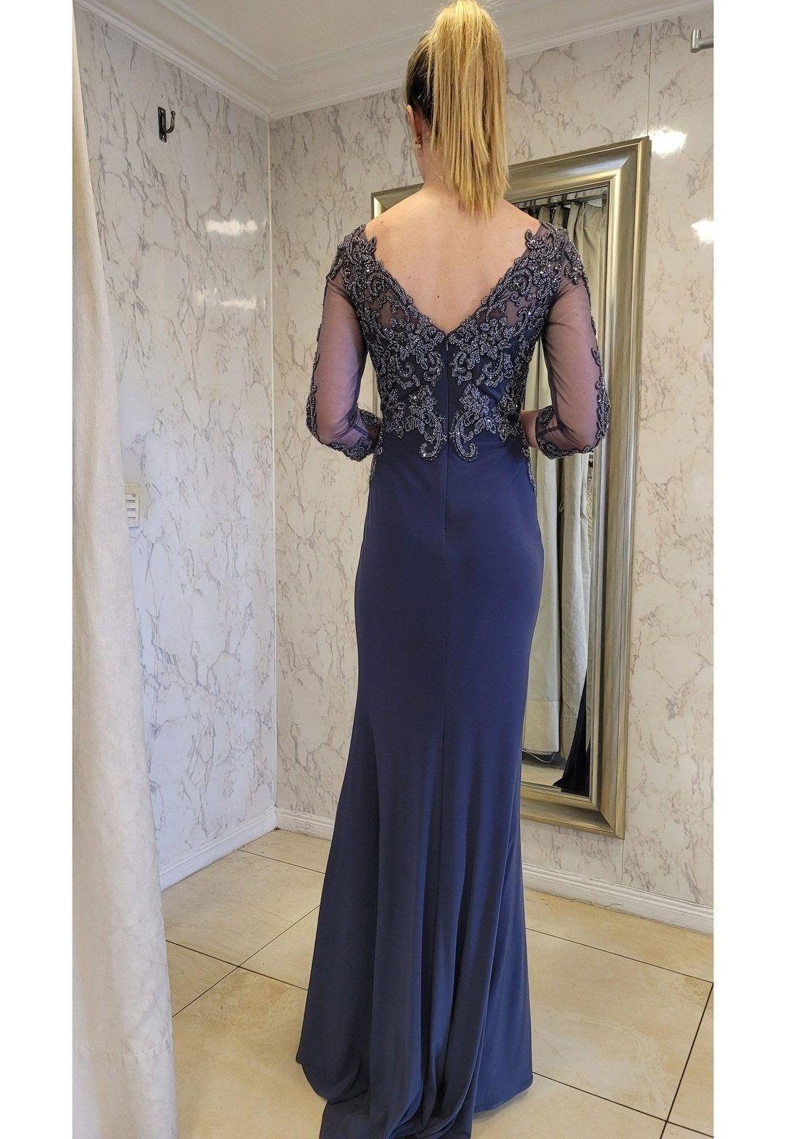 VESTIDO LARGO CON MANGAS LMV1017 GRIS GRAFITO-3