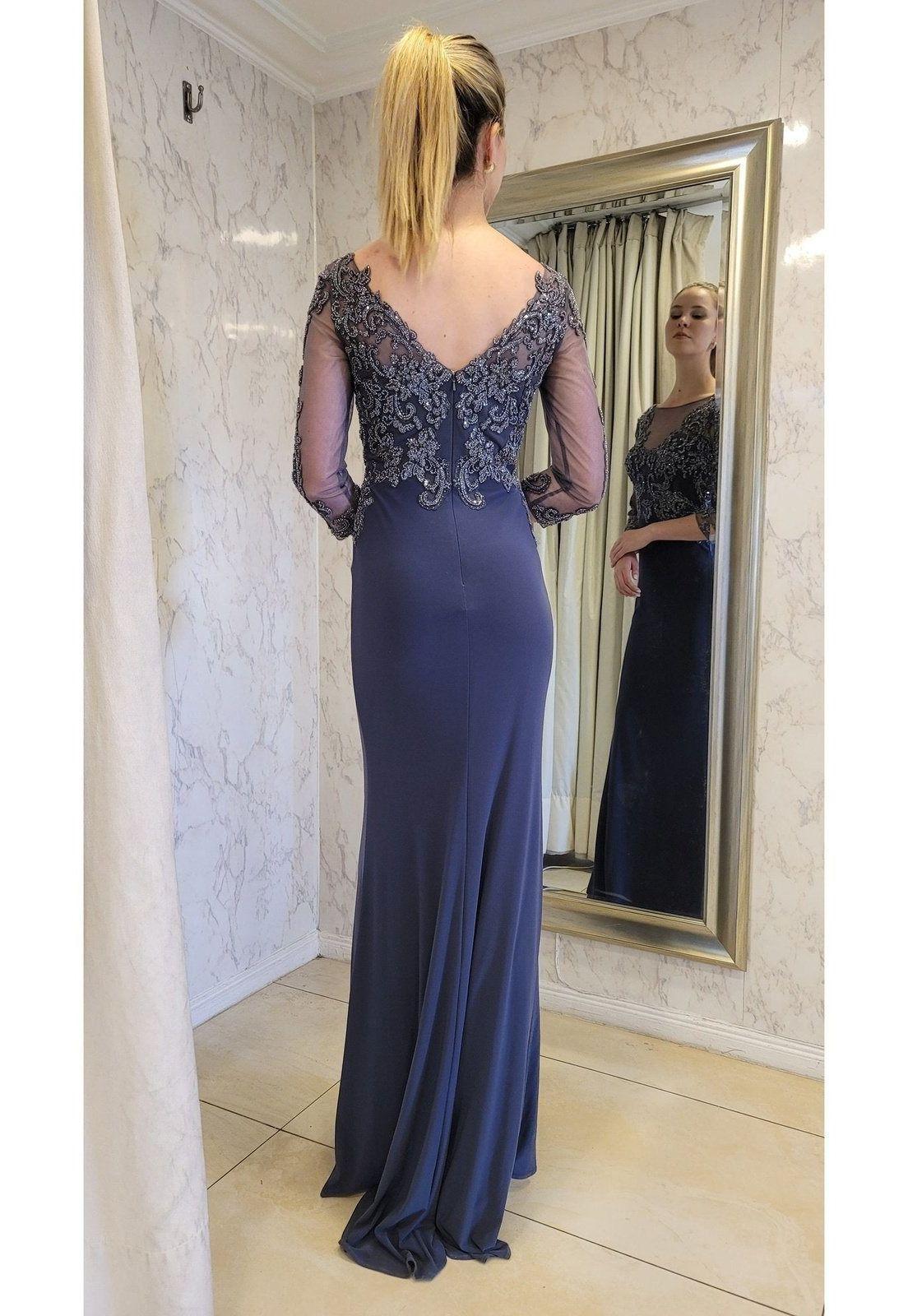 VESTIDO LARGO CON MANGAS LMV1017 GRIS GRAFITO-6