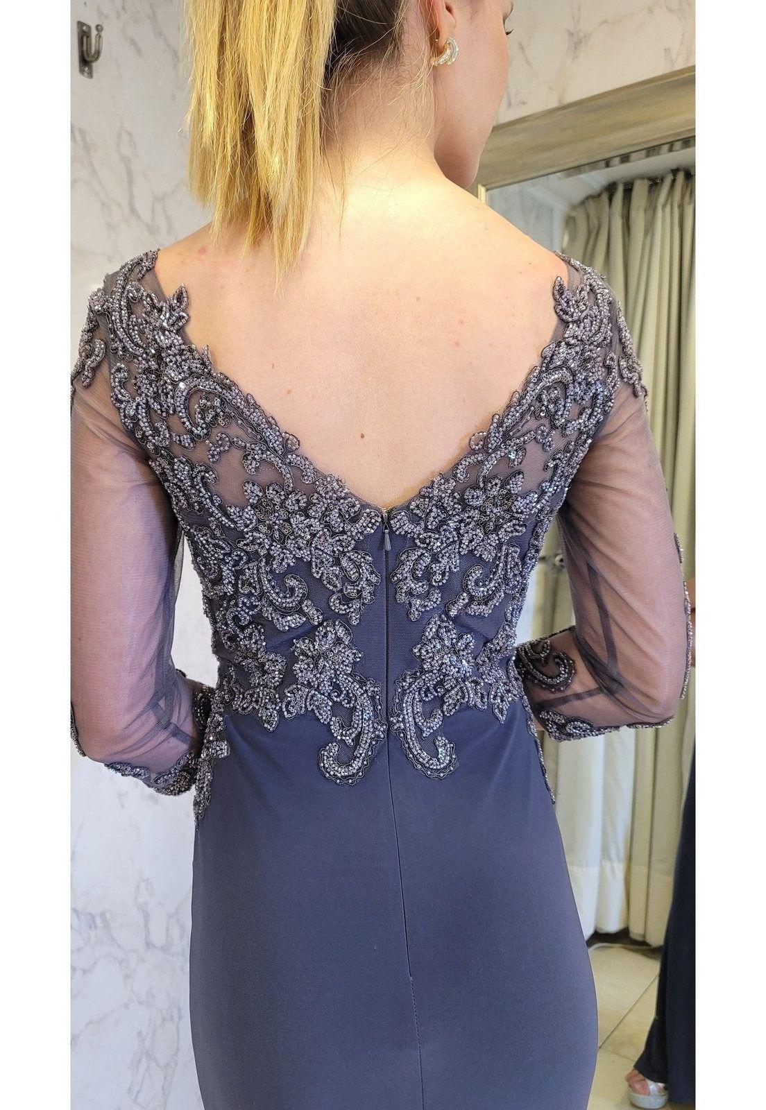VESTIDO LARGO CON MANGAS LMV1017 GRIS GRAFITO-8