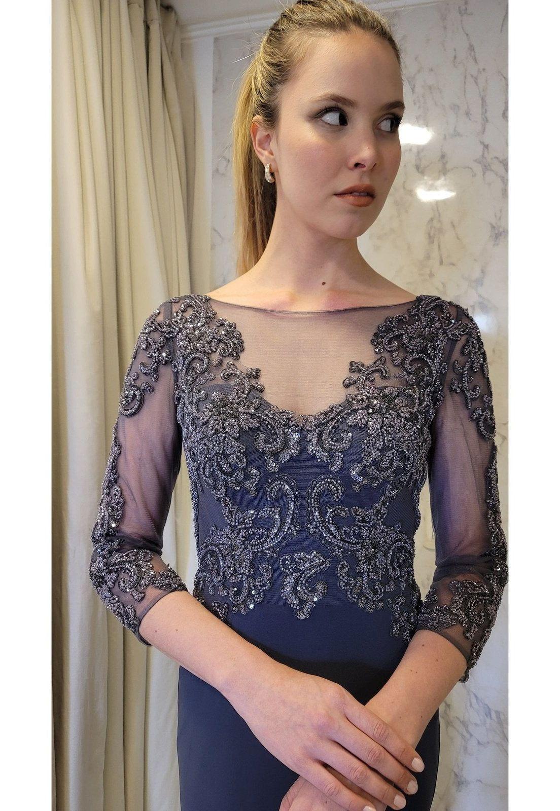 VESTIDO LARGO CON MANGAS LMV1017 GRIS GRAFITO-9
