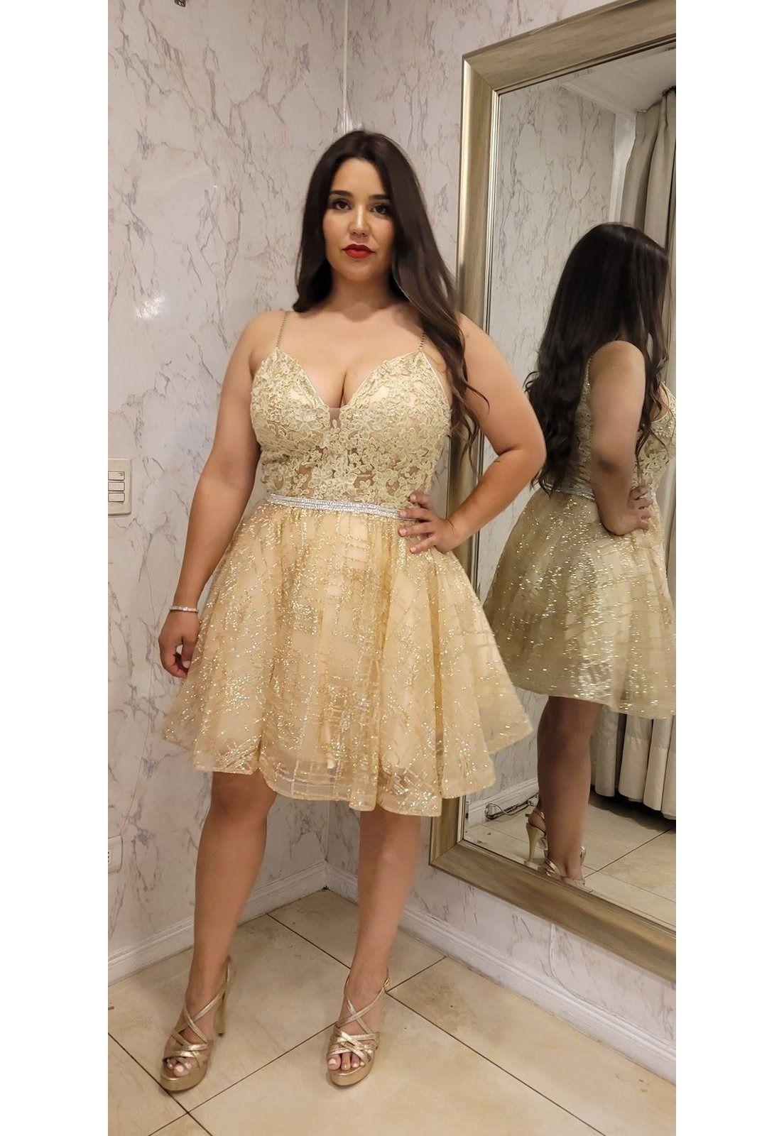 VESTIDO DE FIESTA CORTO C3152 DORADO-2