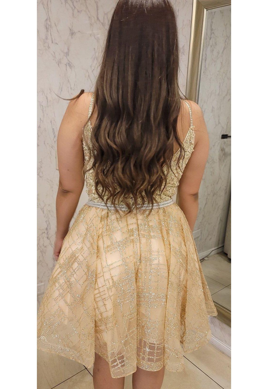 VESTIDO DE FIESTA CORTO C3152 DORADO-7