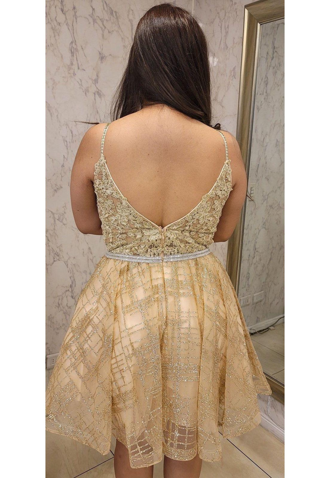 VESTIDO DE FIESTA CORTO C3152 DORADO-8