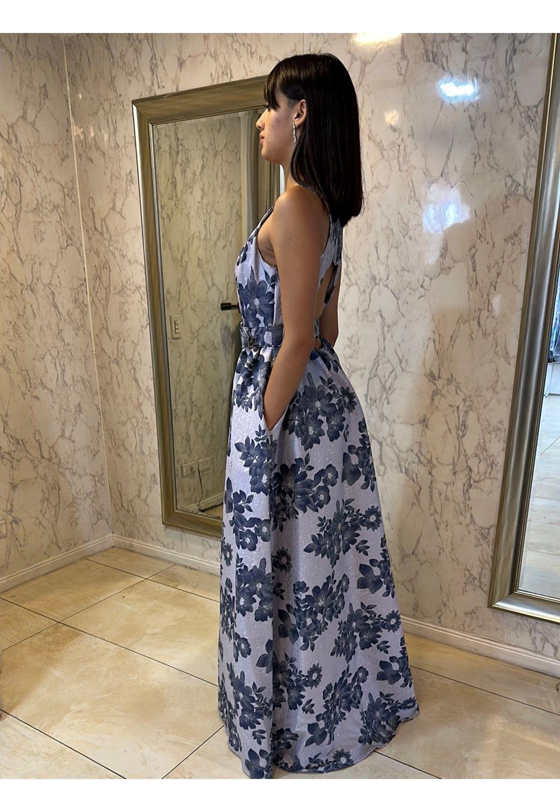 VESTIDO LARGO L7898 GRIS ROSACEO FL-4