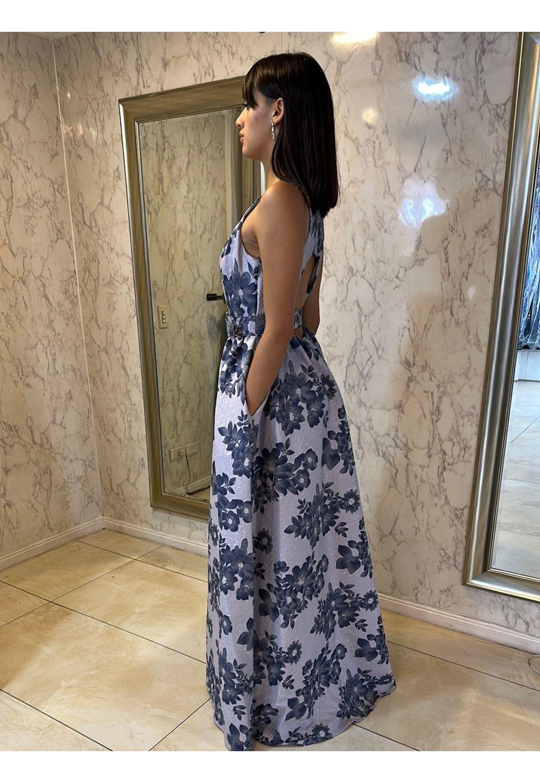 VESTIDO LARGO L7898 GRIS ROSACEO FL-5