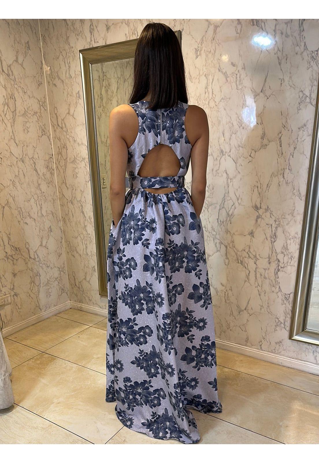 VESTIDO LARGO L7898 GRIS ROSACEO FL-6