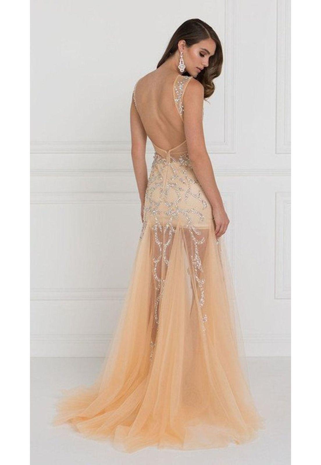 VESTIDO LARGO L2153 BEIGE-2