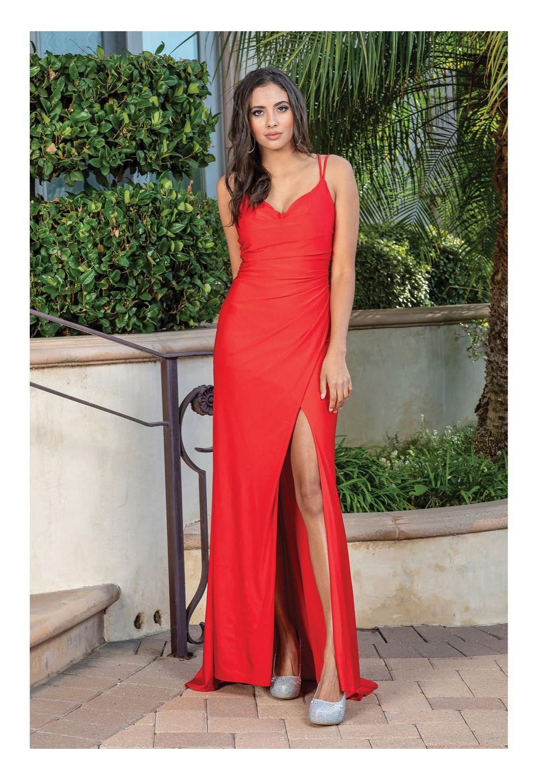 VESTIDO LARGO SPLIT ROJO-0