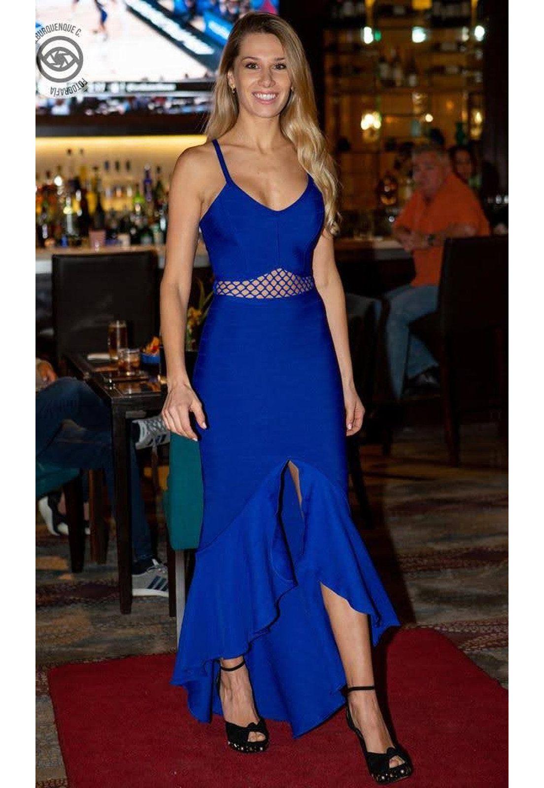 VESTIDO CORTO LARGO CL1670 AZUL-2