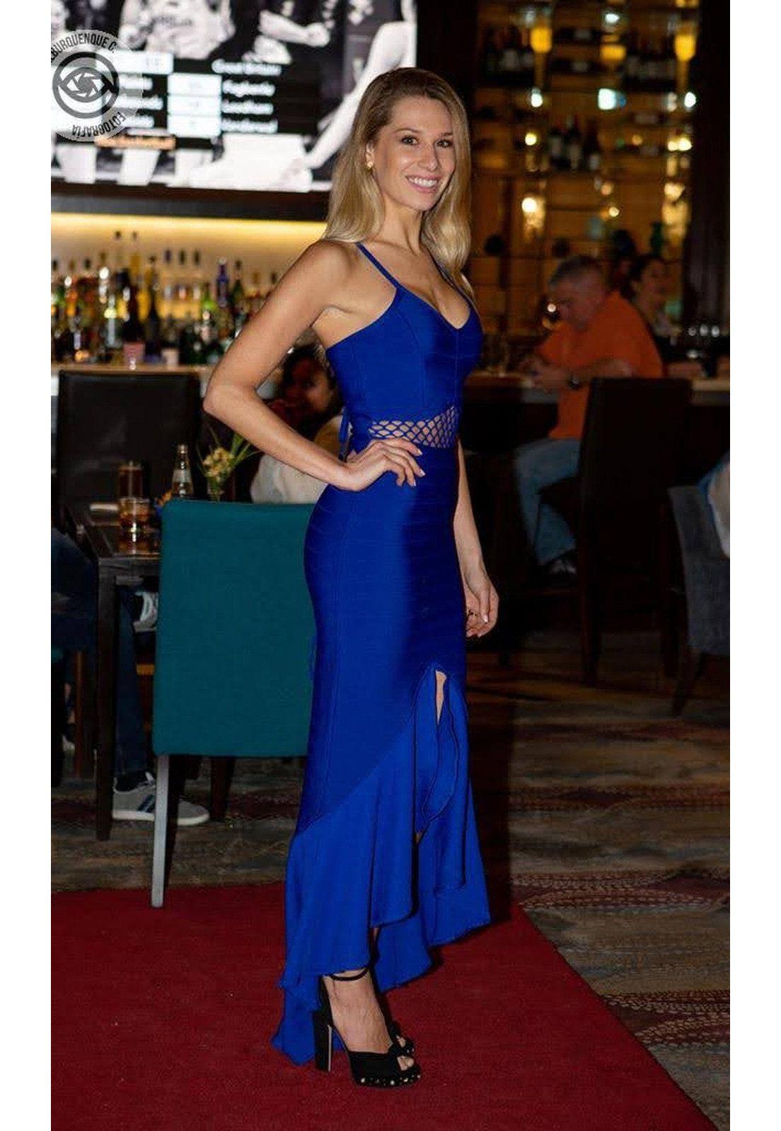 VESTIDO CORTO LARGO CL1670 AZUL-3