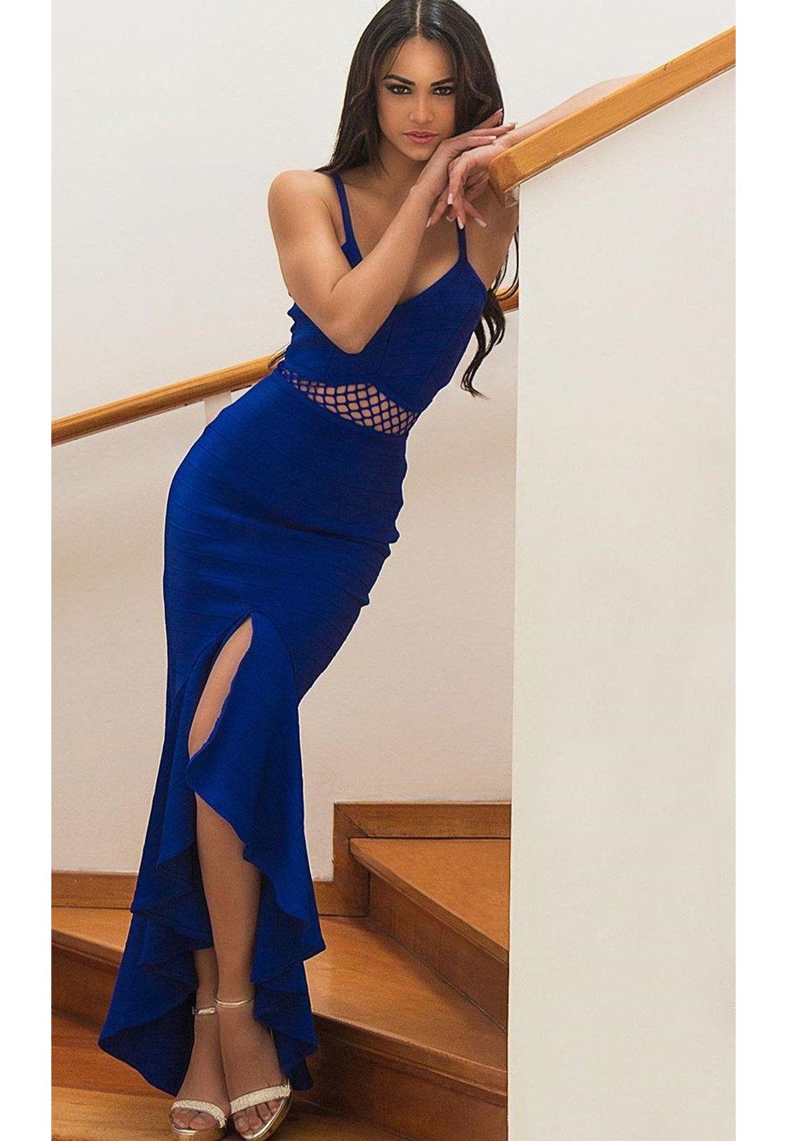 VESTIDO CORTO LARGO CL1670 AZUL-4
