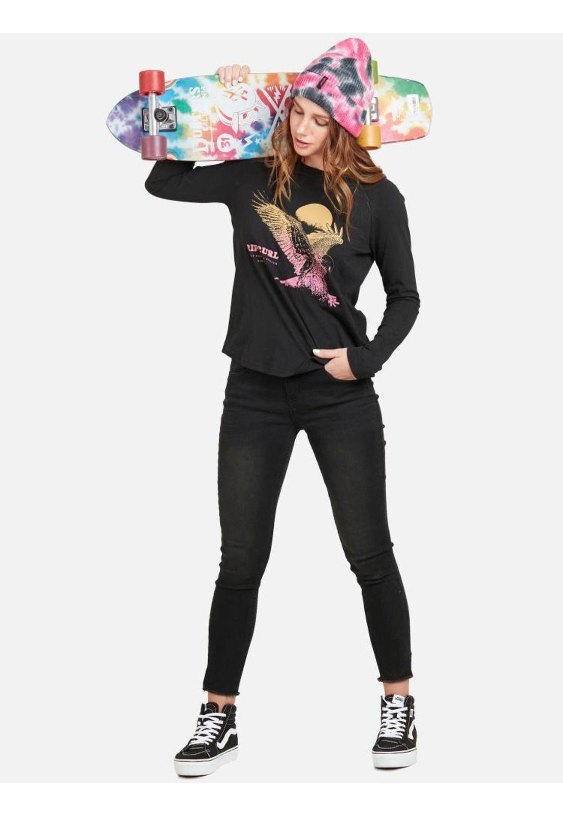 Polera ML THE EAGLE AND THE MOON Mujer Negro Rip Curl-4
