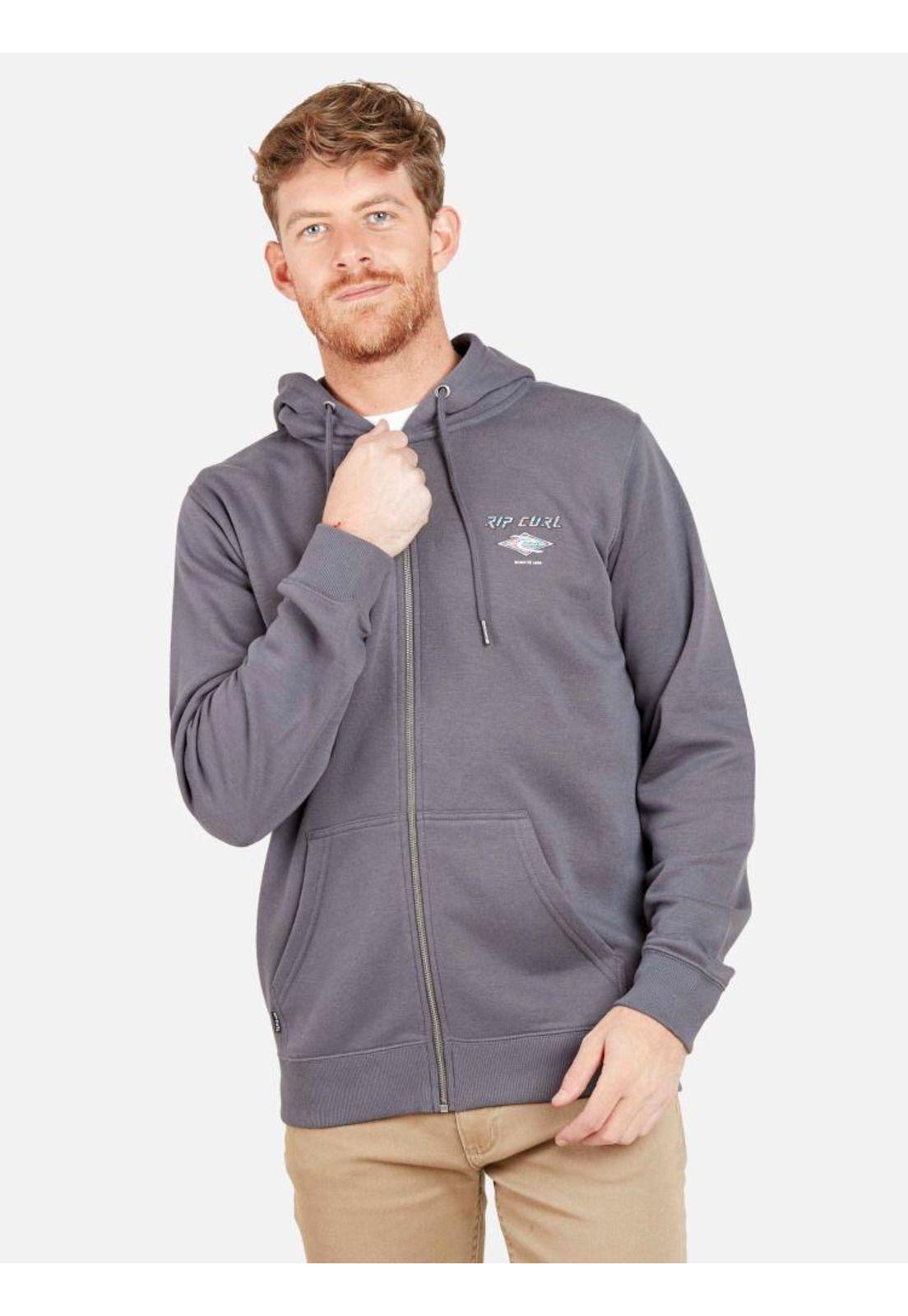 Poleron BORN IN 69 FULL ZIPPER Hombre Gris Oscuro Rip Curl-0