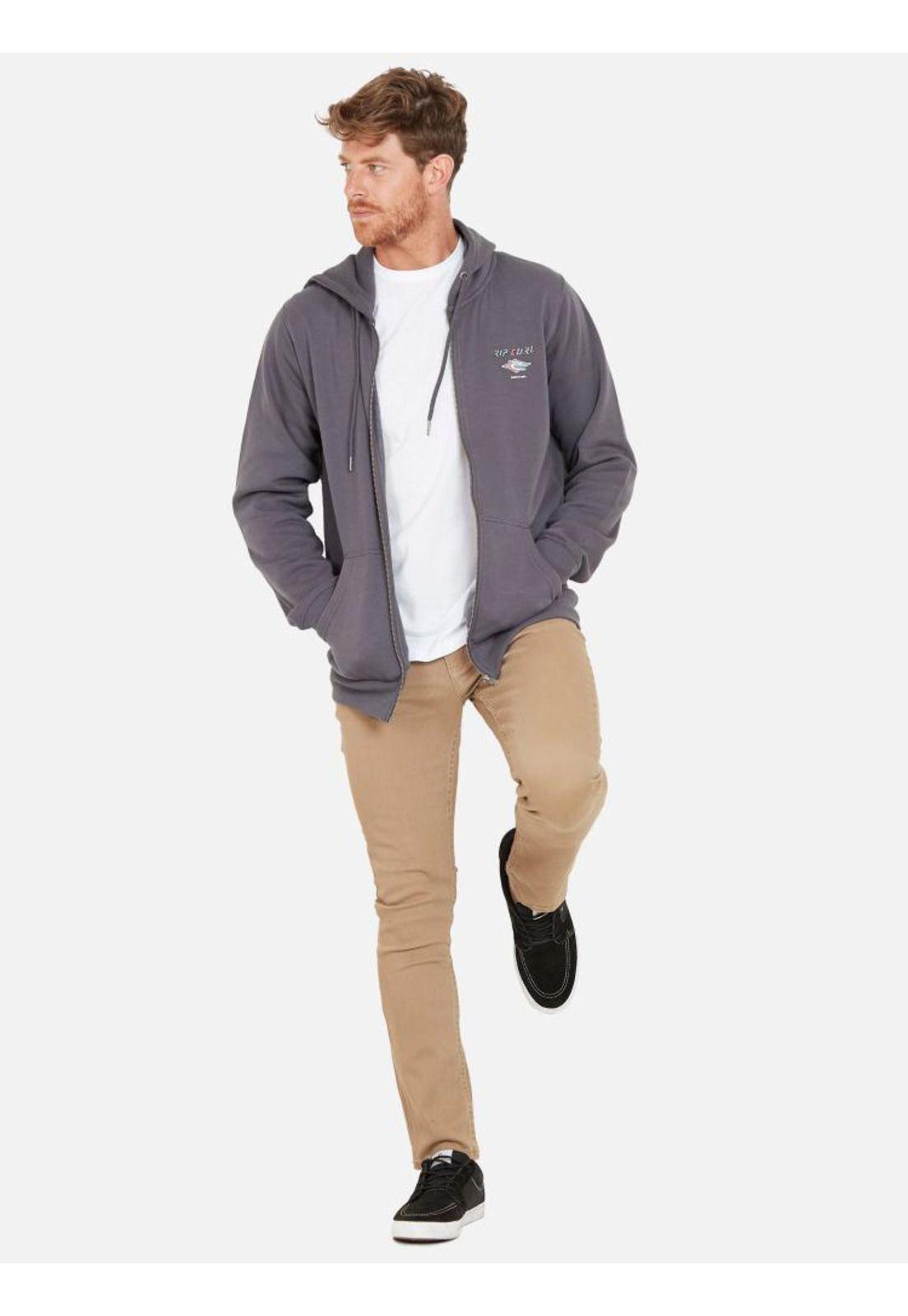 Poleron BORN IN 69 FULL ZIPPER Hombre Gris Oscuro Rip Curl-4