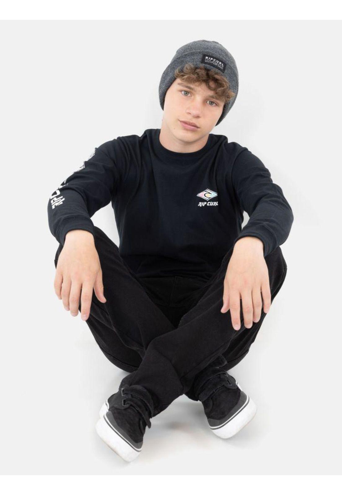 Polera Retro Rc Gradient Logo Ls Tee Negro Infantil Rip Curl-3