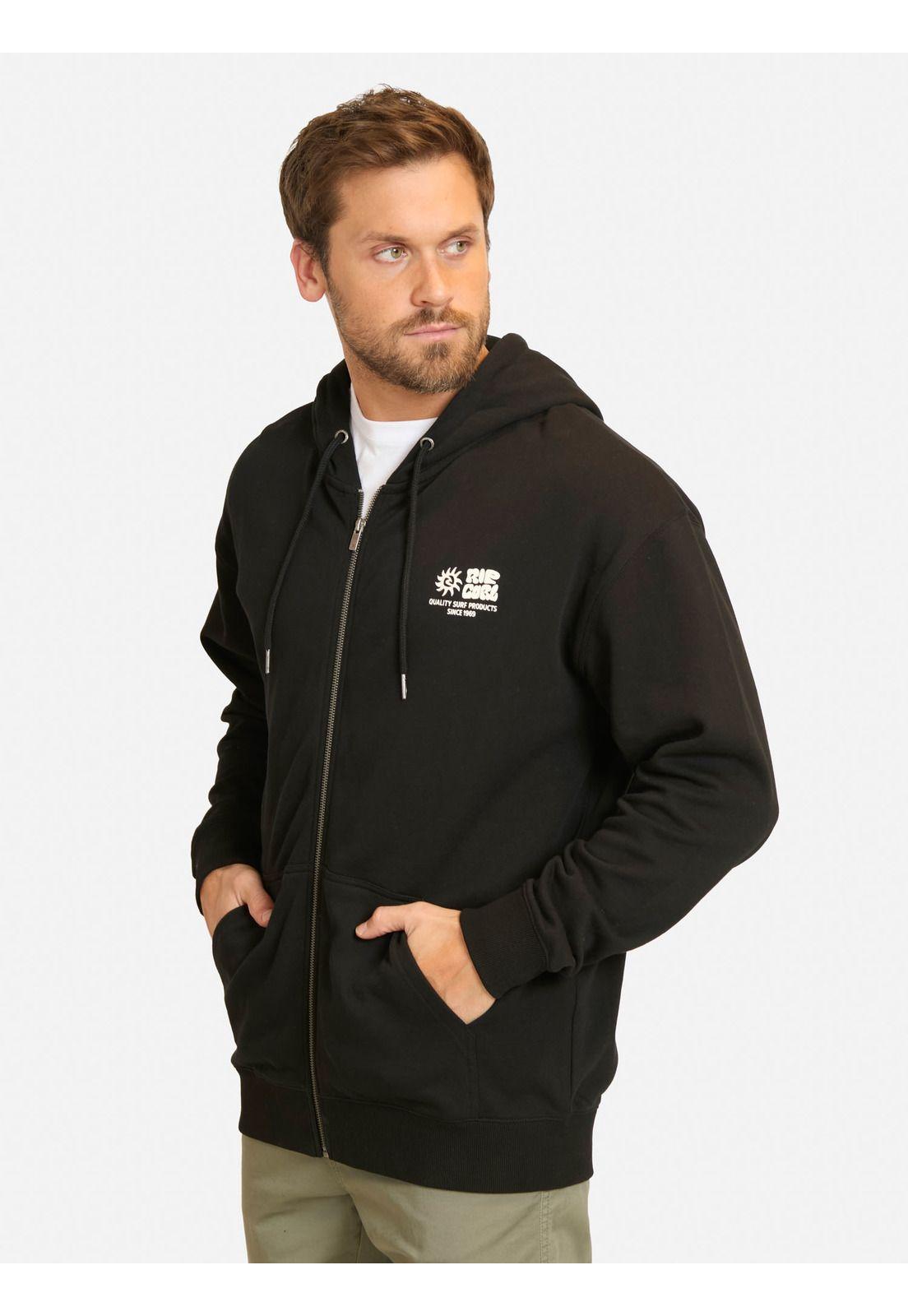 Poleron FZ Pacific Rinse Glass Off Negro Hombre Rip Curl-0