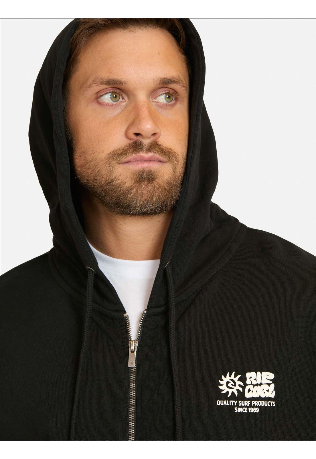 Poleron FZ Pacific Rinse Glass Off Negro Hombre Rip Curl-2