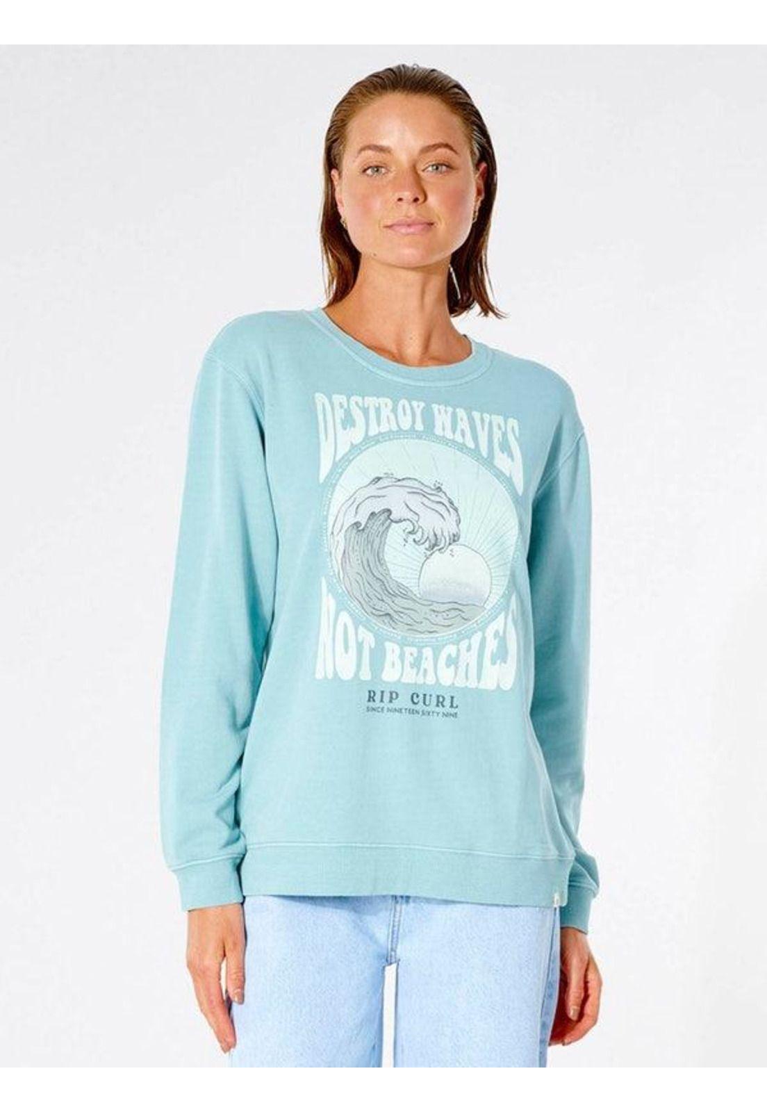 Poleron Mujer DESTROY WAVES CREW Celeste Rip Curl-0