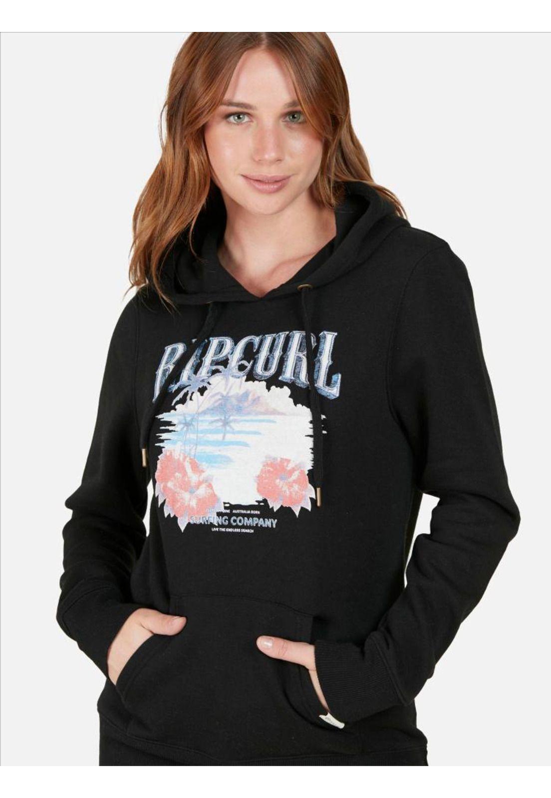 Poleron Canguro Island  Mujer Negro Rip Curl-2