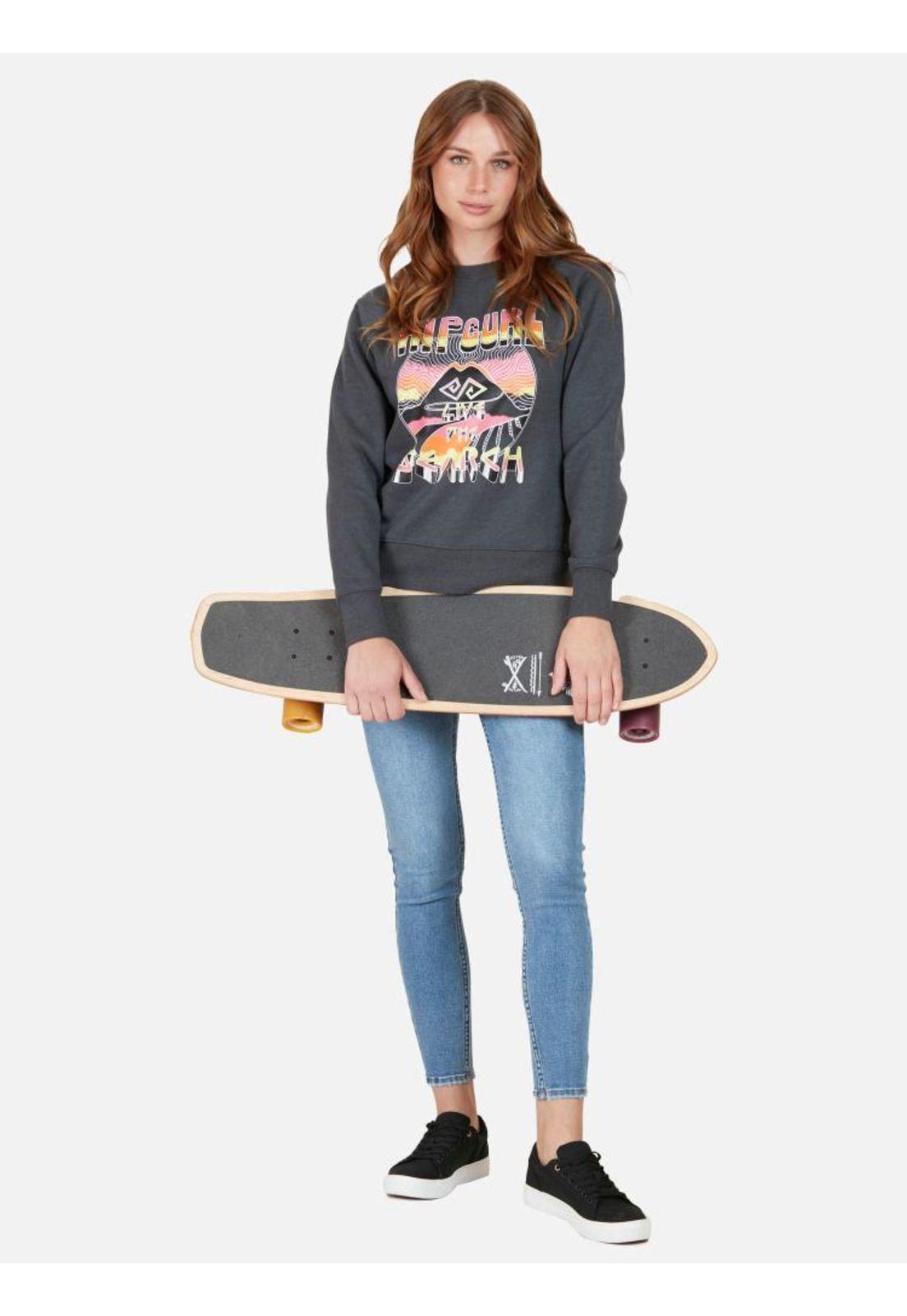 Poleron LTS Crew Gris Oscuro Mujer Rip Curl-3
