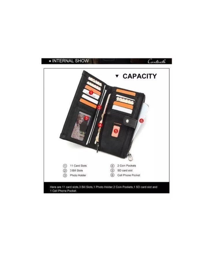 Billetera De Cuero Larga Marca Contacts Modelo M1310 Black-6