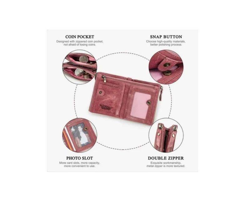 Billetera De Cuero Para Mujer Marca Contact's Color Rosa-5