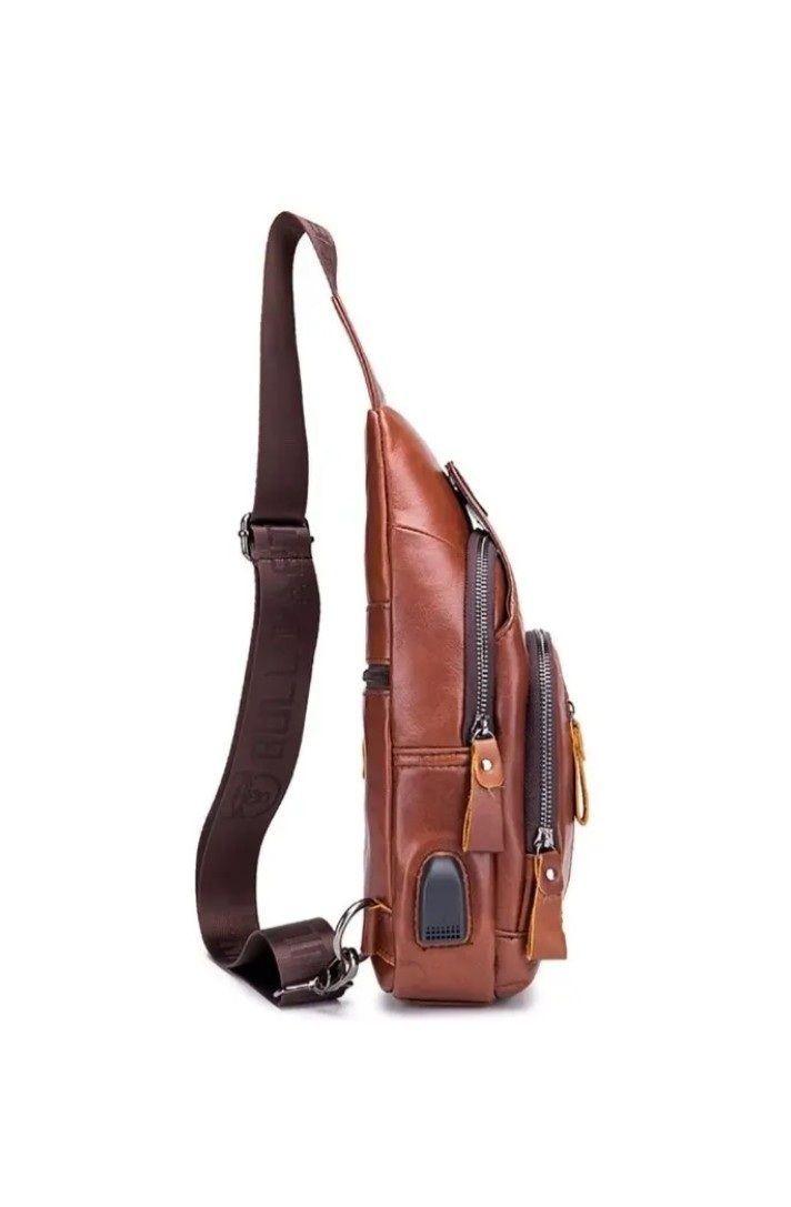 Bandolera De Cuero Marca Bullcaptain Modelo Xb129 Con Puerto Usb-3