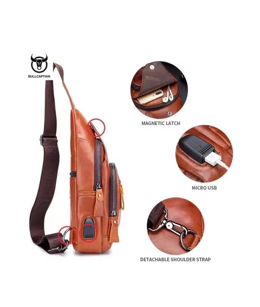 Bandolera De Cuero Marca Bullcaptain Modelo Xb129 Con Puerto Usb-4