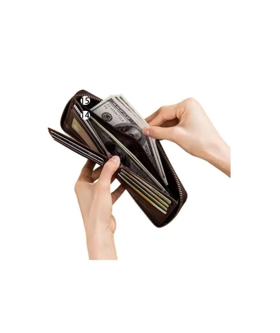 Billetera De Cuero Marca Bullcaptain Con Cierre Caf Oscuro-4