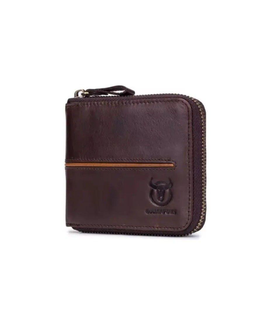 Billetera De Cuero Marca Bullcaptain Con Cierre Caf Oscuro-5