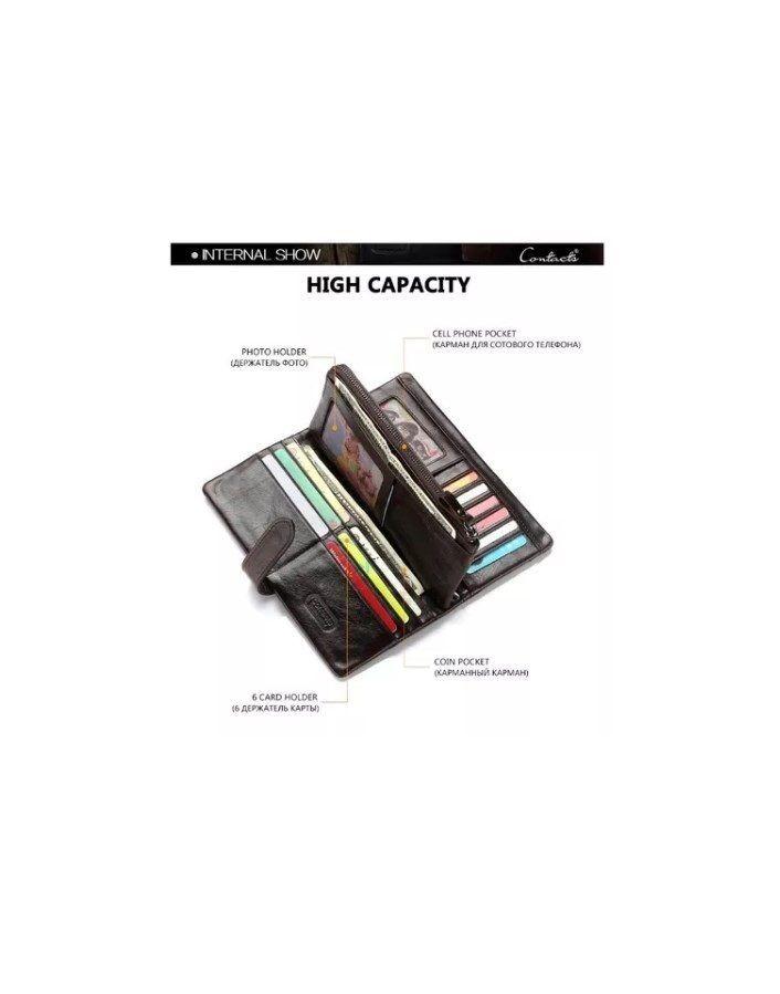 Billetera De Cuero Larga Marca Contact´s Modelo N1103 Coffee-2
