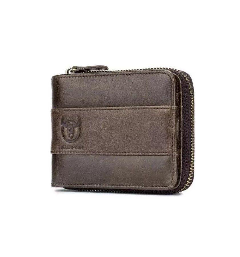 Billetera De Cuero Para Hombre Marca Bullcaptain Café Oscuro-0