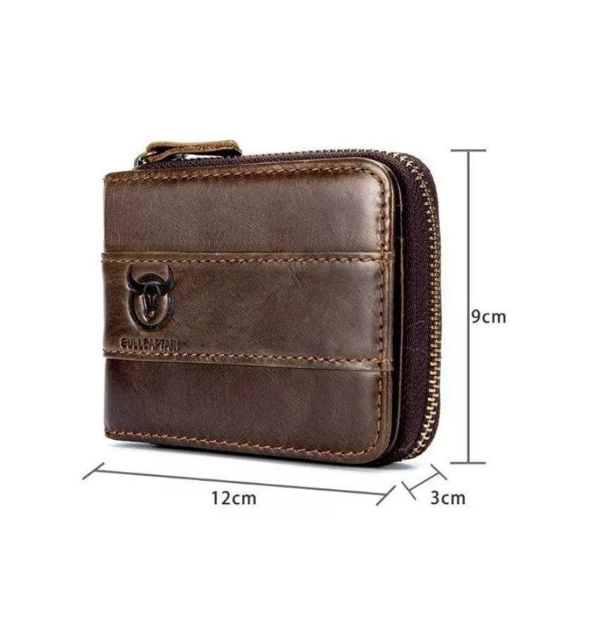 Billetera De Cuero Para Hombre Marca Bullcaptain Café Oscuro-2