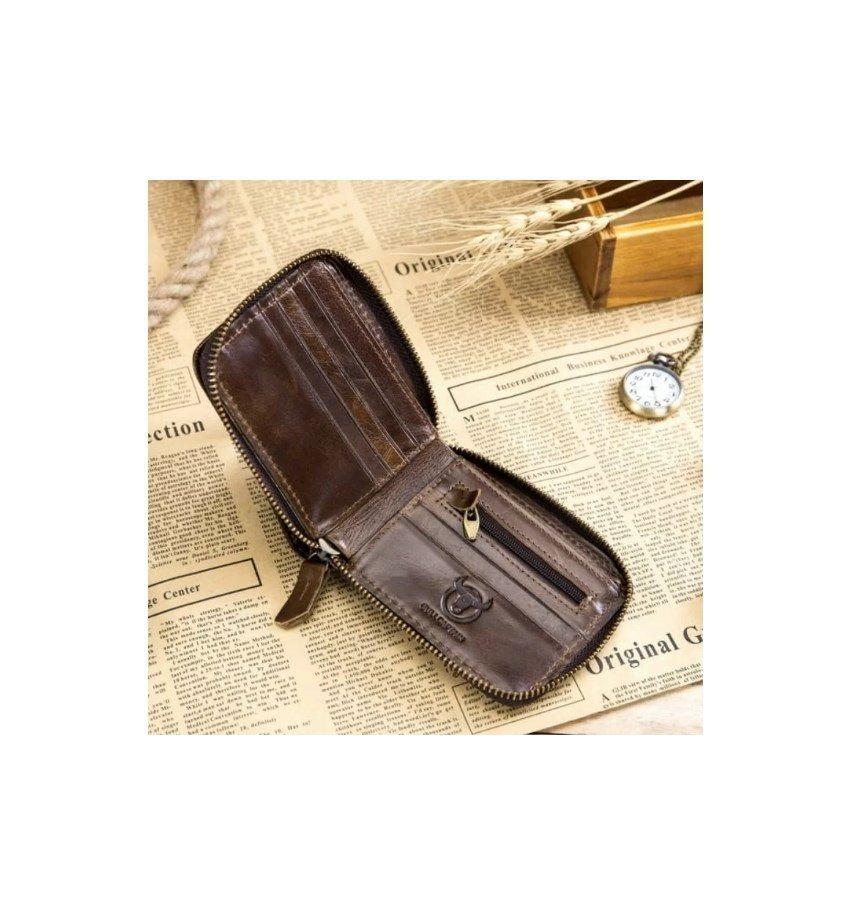 Billetera De Cuero Para Hombre Marca Bullcaptain Café Oscuro-3