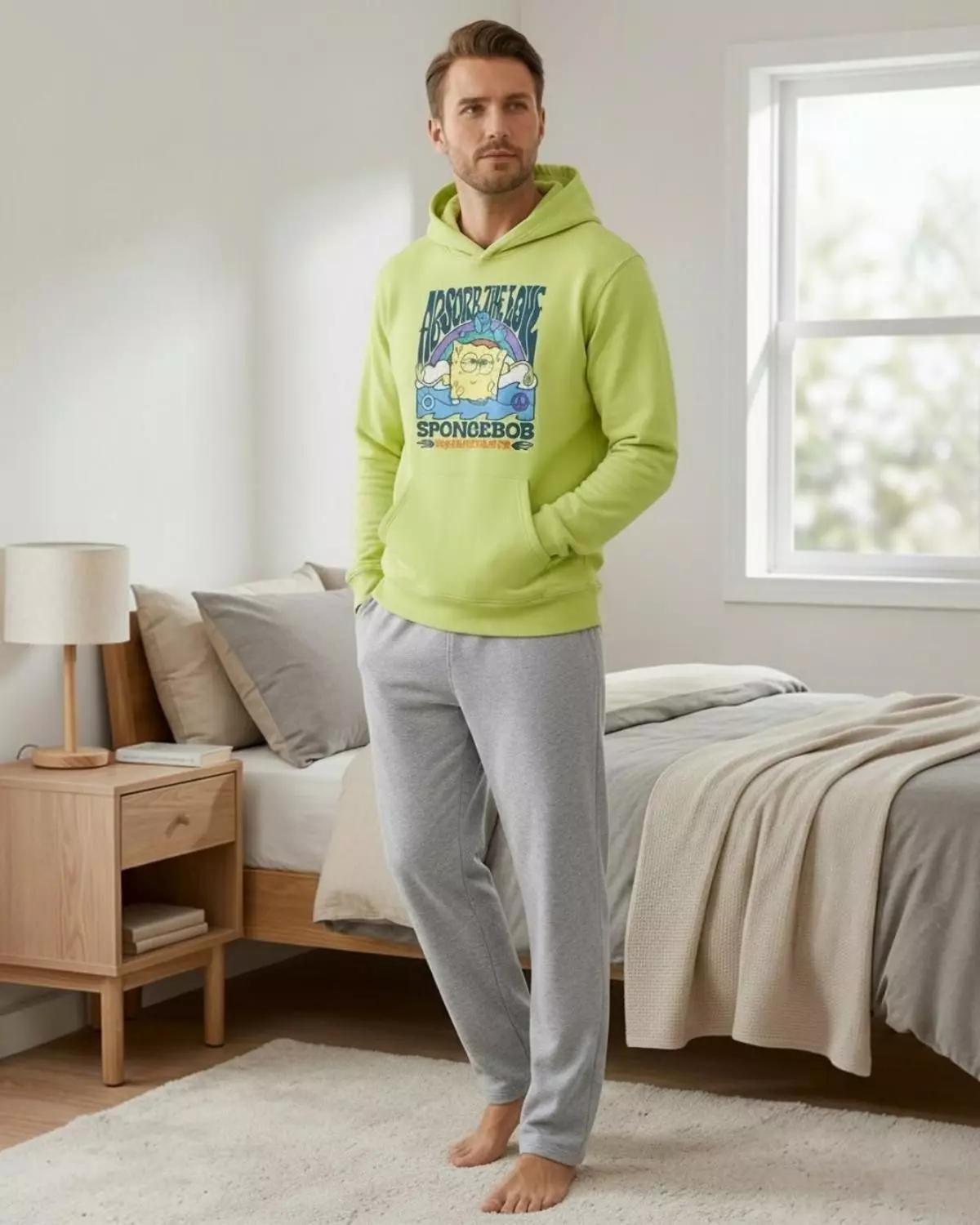 Pijama Hombre Franela Estampado Bob Esponja Verde-2